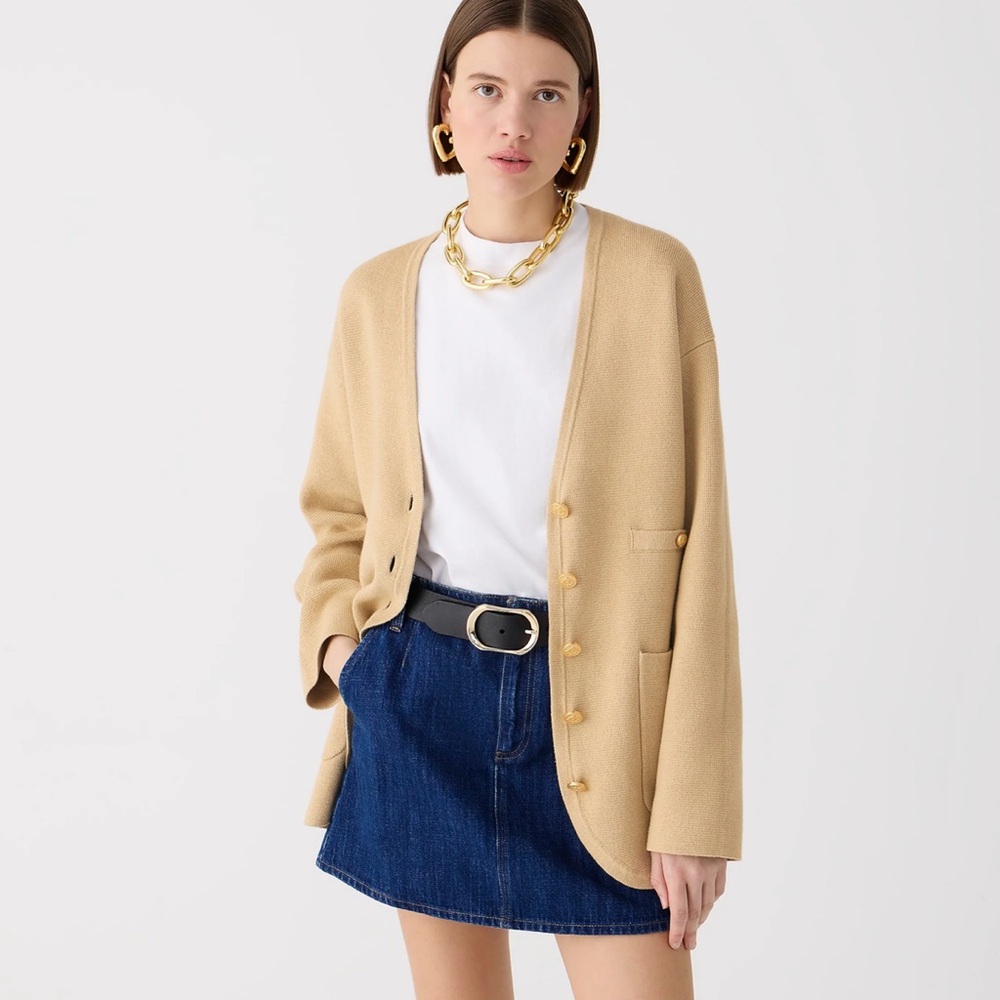 NWT J. Crew long v neck sweater light khaki neutral sz Medium - Picture 2 of 16